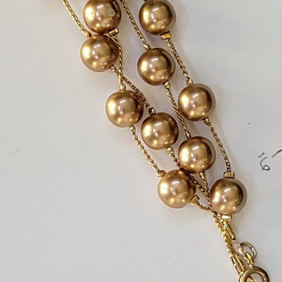 Vintage Gold Tone Double Strand Necklace with Round Beads and Adjustable Clasp - Picture 9 of 10
